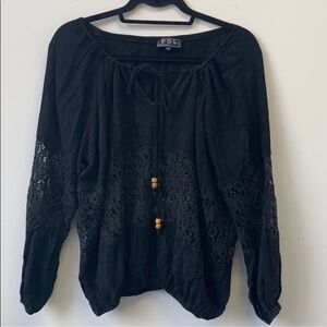 POL Women's Black Lace Sleeve Blouse - Small